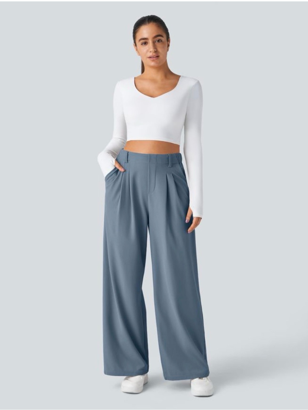 HALARA Wide Leg Pleated Pants in Dusty Blue - Picture 14 of 14